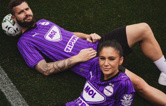 Itt az Újpest FC új Puma meze: lila-fekete csíkokban lépnek pályára idegenben